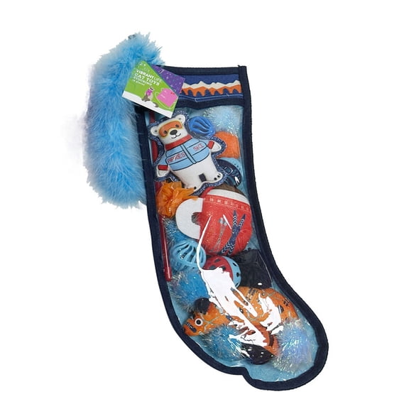 Vibrant Life Holiday Cat Toys Stocking, Blue, 18 Pieces