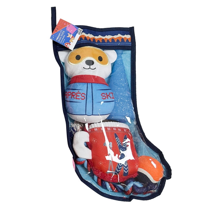 Vibrant Life Holiday Dog Toys Stocking, Blue, 5 Pieces