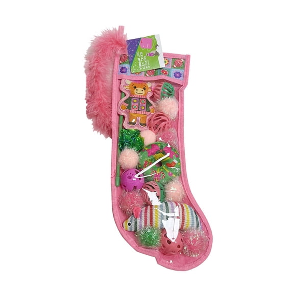 Vibrant Life Holiday Cat Toys Stocking, Pink, 18 Pieces