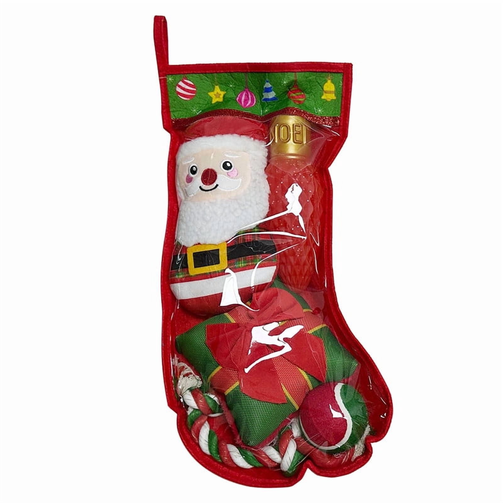Vibrant Life Holiday Dog Toys Stocking, Red, 5 Pieces