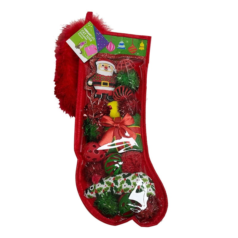 Vibrant Life Holiday 18 Pieces Cat Toy Stocking Gift Set, Red