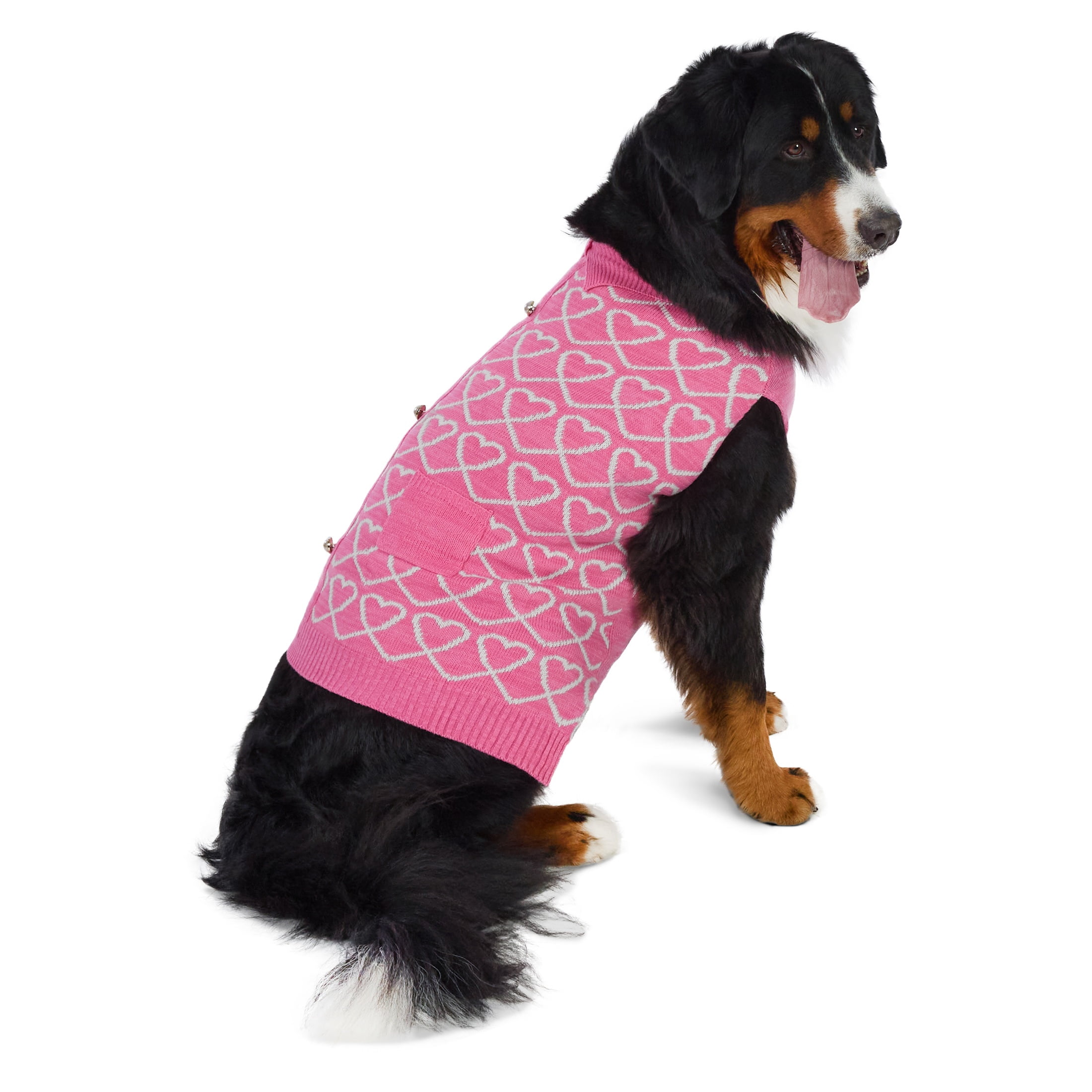 Vibrant Life Hearts & Pearl Buttons Dog Sweater, Pink, XL, Among Other English Mastiff, Great Dane