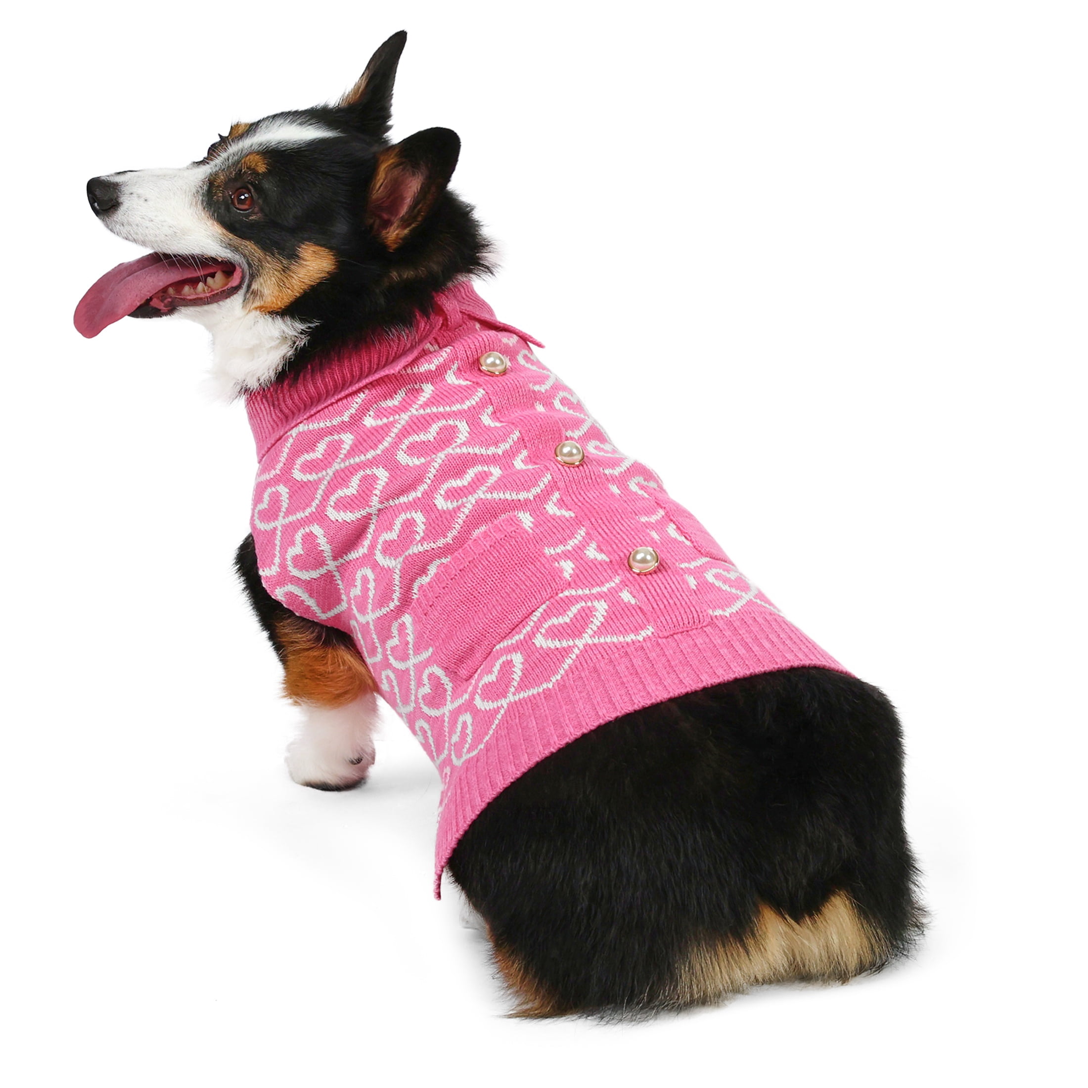 Vibrant Life Sweater for Dogs, Hearts with Pearl Buttons, Pink, M