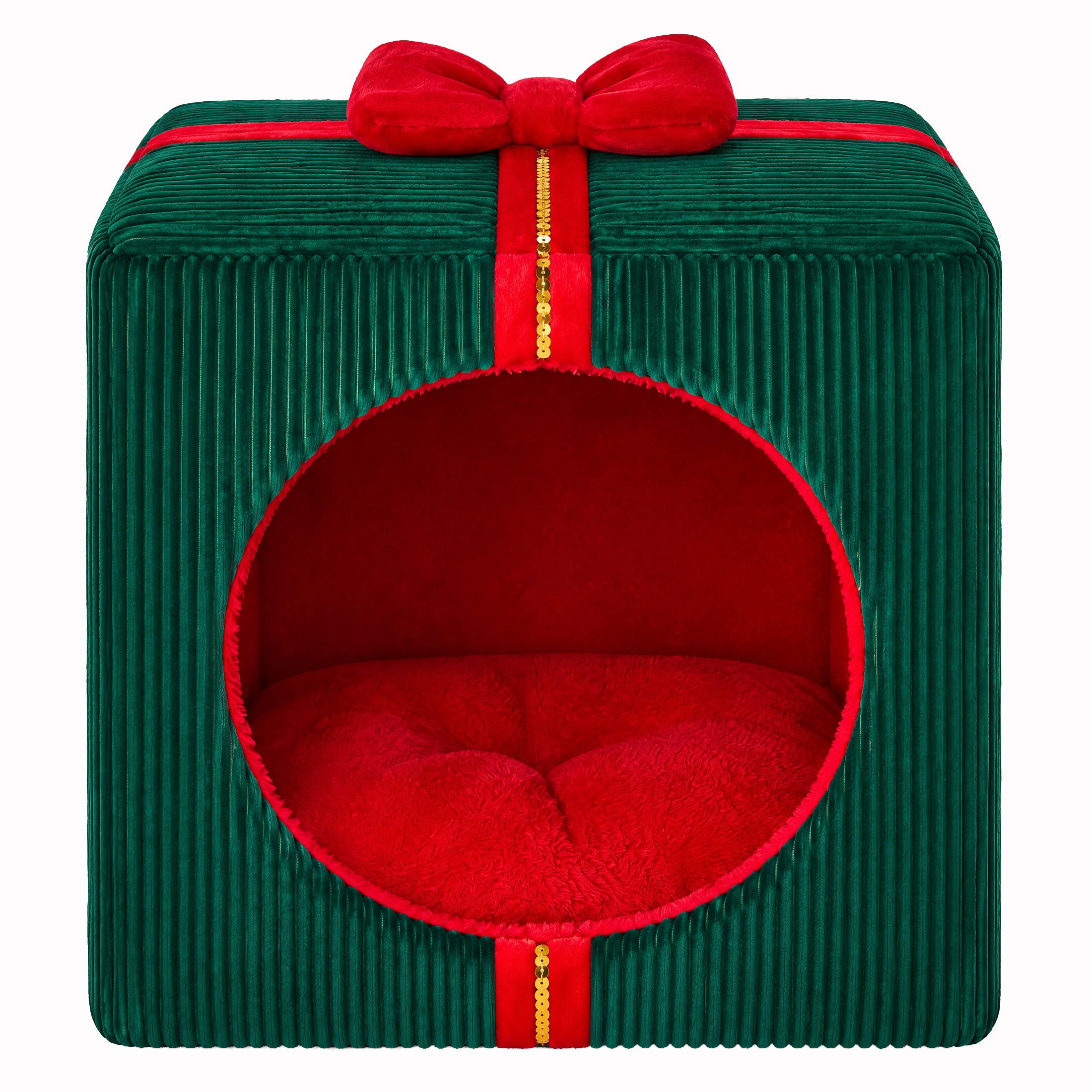 Vibrant Life Holiday Extra Small Gift Box Pet Bed, Red and Green, 15" x 15"
