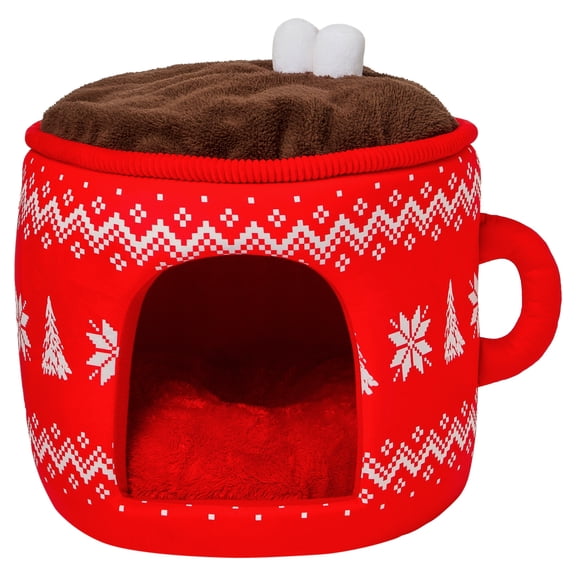 Vibrant Life Holiday Extra Small Hot Cocoa Pet Bed, Red/White/Brown, 15" x 15"
