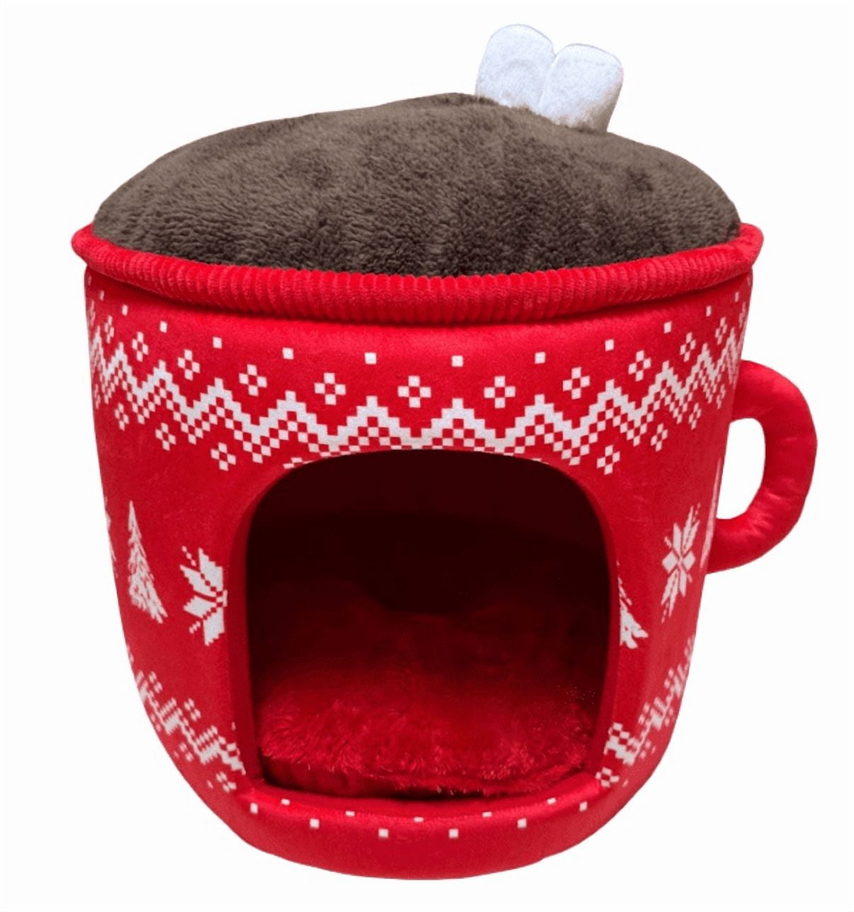 Vibrant Life Holiday Extra Small Hot Cocoa Pet Bed, Red/White/Brown, 15" x 15"