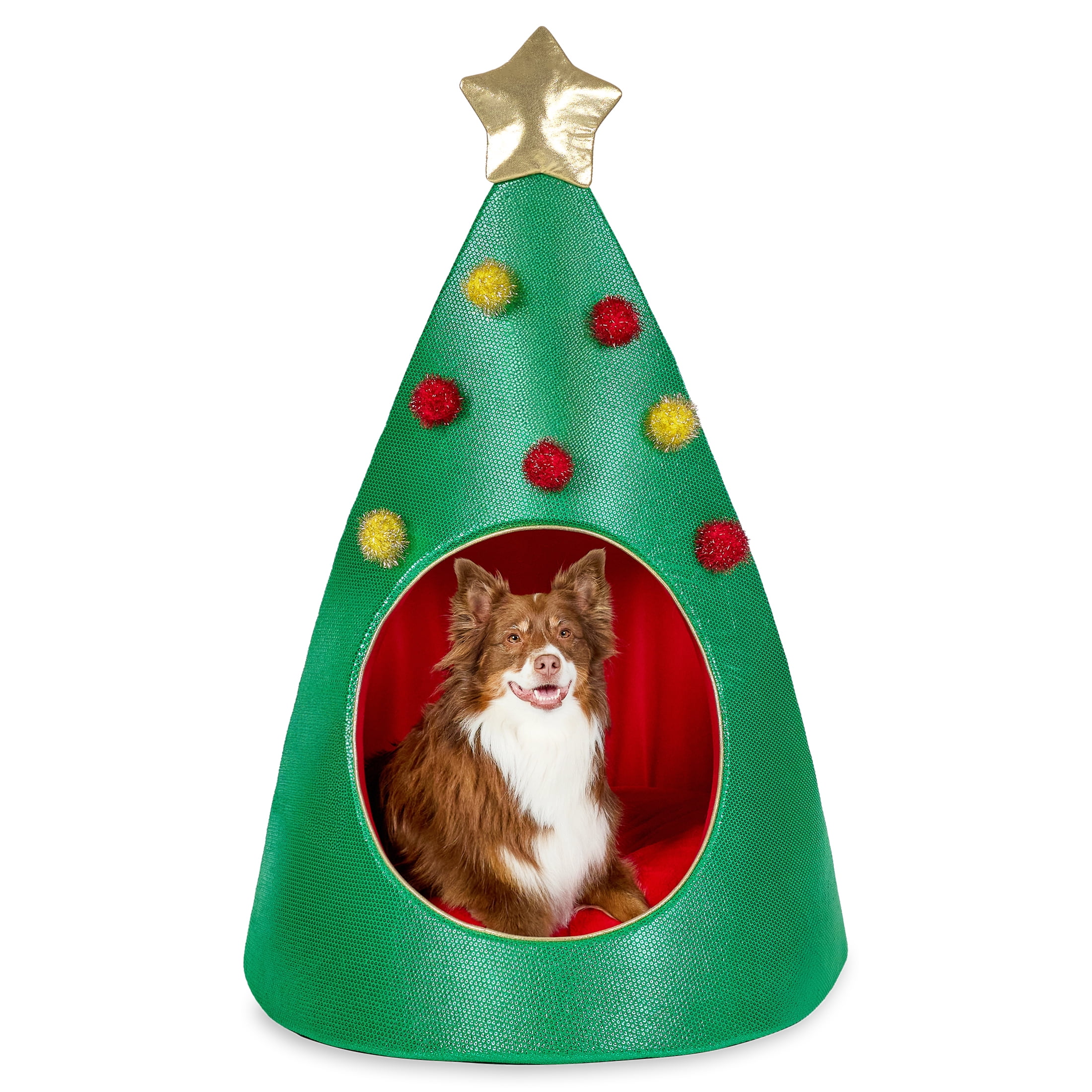 Vibrant Life Extra Large Christmas Tree Holiday Pet Bed, Green and Red, 38 in x 50 in