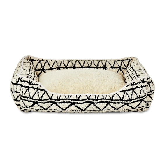 Vibrant Life Boho Bolster Pet Bed, Black and Cream, 27 in x 21 in