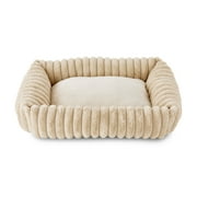 Vibrant Life Tan Ribbed Plush Cuddler Dog Bed, 27" x 21", Machine Washable