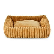 Vibrant Life Tan Ribbed Plush Cuddler Dog Bed, 27" x 21", Machine Washable