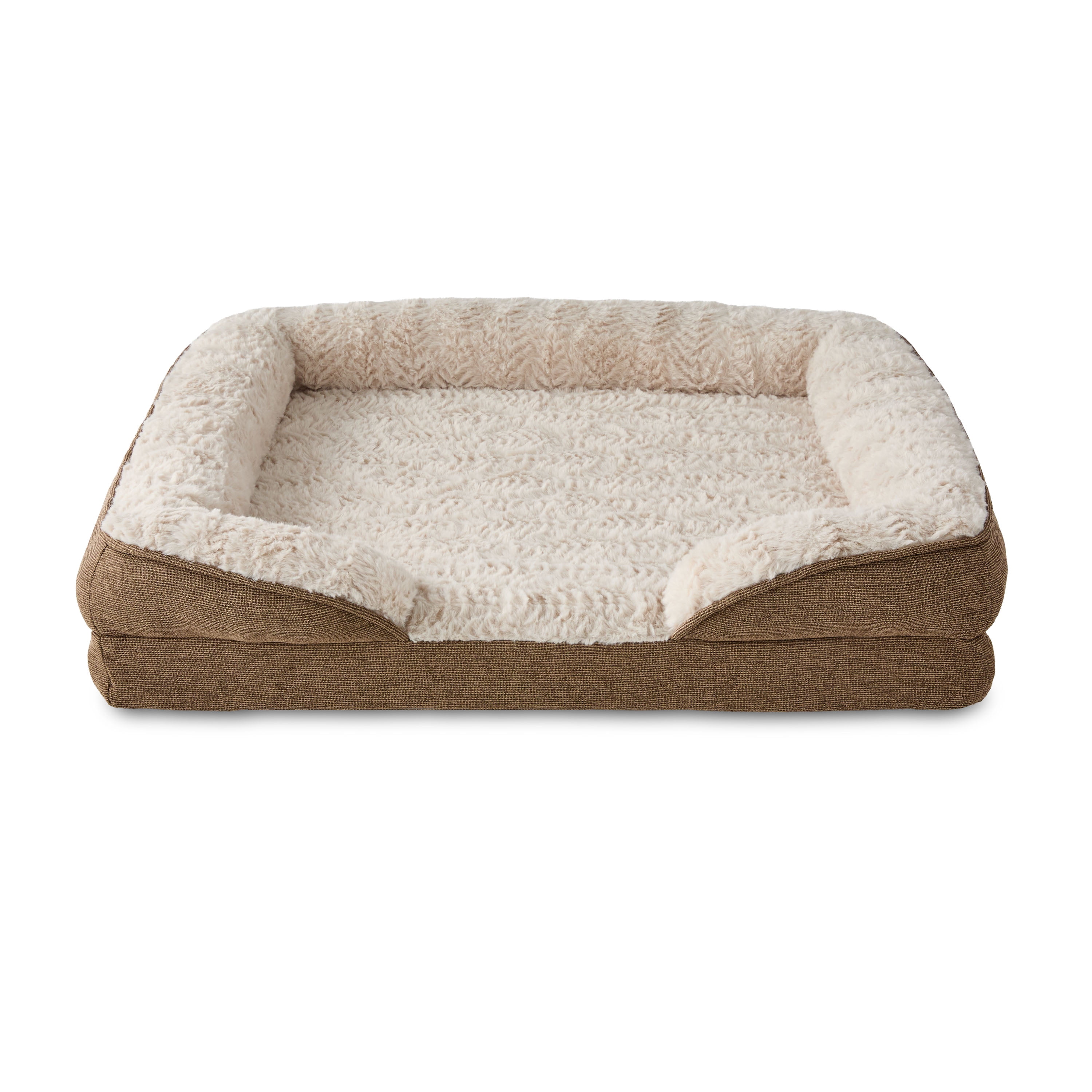 Vibrant Life Small Orthopedic Bolster Dog Bed, Tan, 23" x 28"