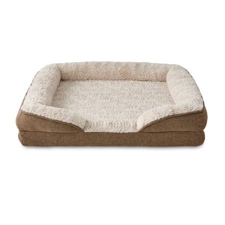 Vibrant Life Small Orthopedic Bolster Dog Bed, Tan, 23" x 28"