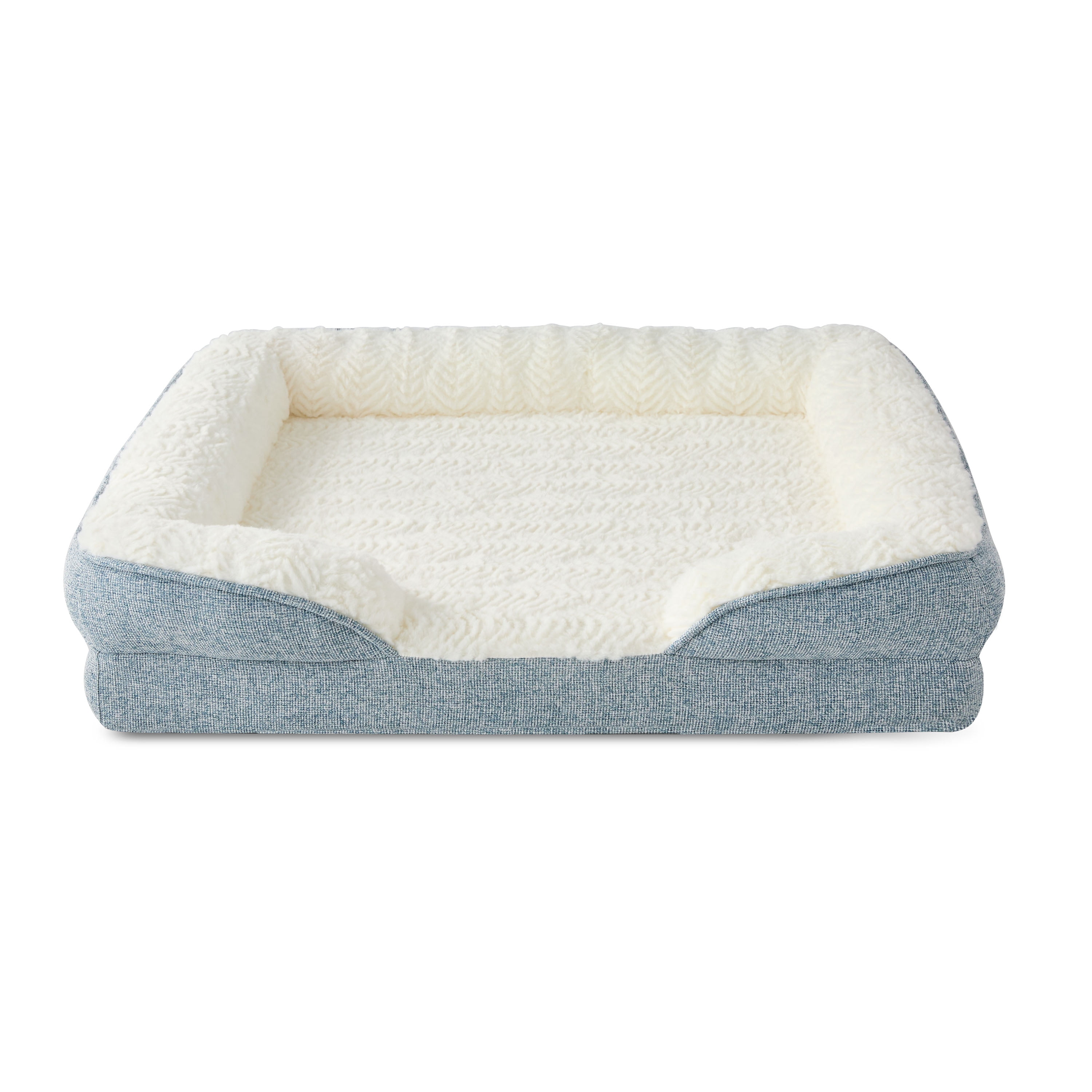 Vibrant Life Small Orthopedic Bolster Dog Bed, Blue, 23" x 28"