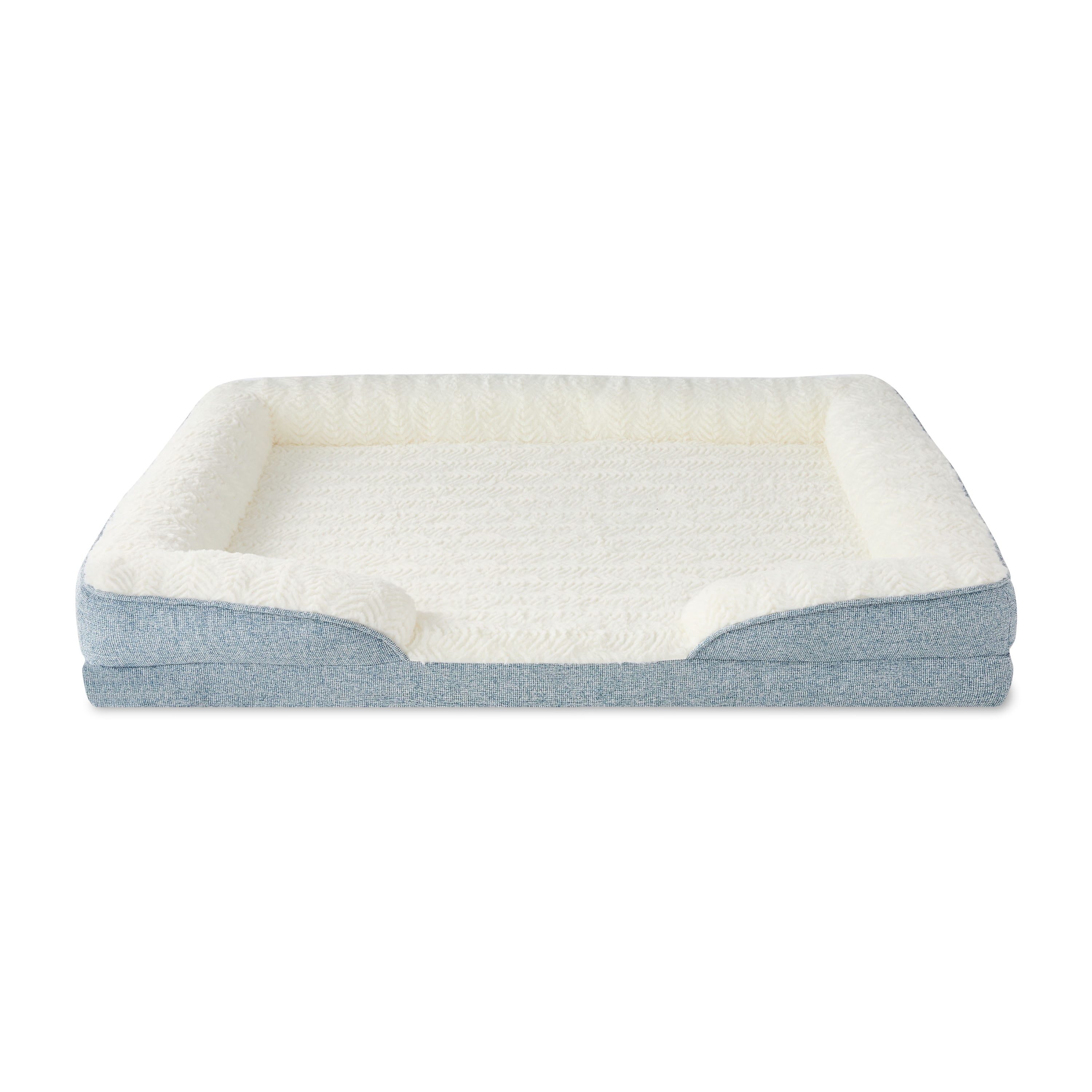 Vibrant Life Large Orthopedic Bolster Dog Bed, Blue, 32" x 42"