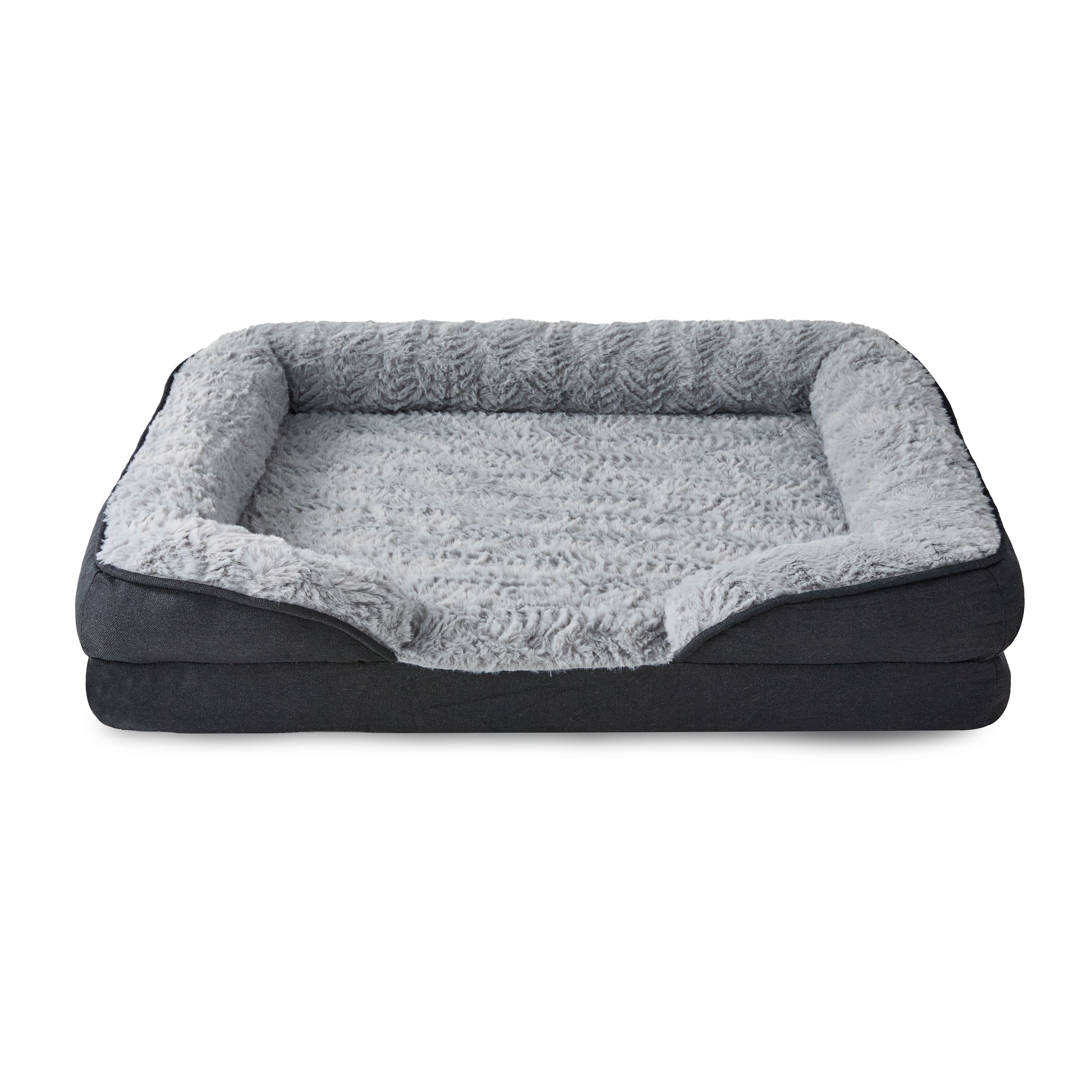 Vibrant Life Small Orthopedic Bolster Dog Bed, Black, 23" x 28"