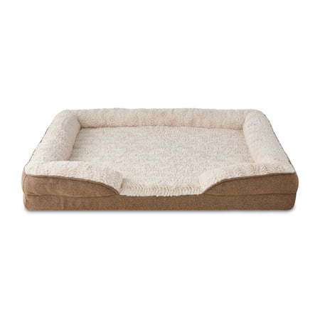 Vibrant Life Large Orthopedic Bolster Dog Bed, Tan, 32" x 42"