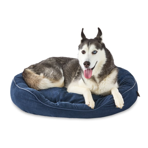 Vibrant Life Large Oval Corduroy Cuddler Pet Bed, Blue, 30" x 27"