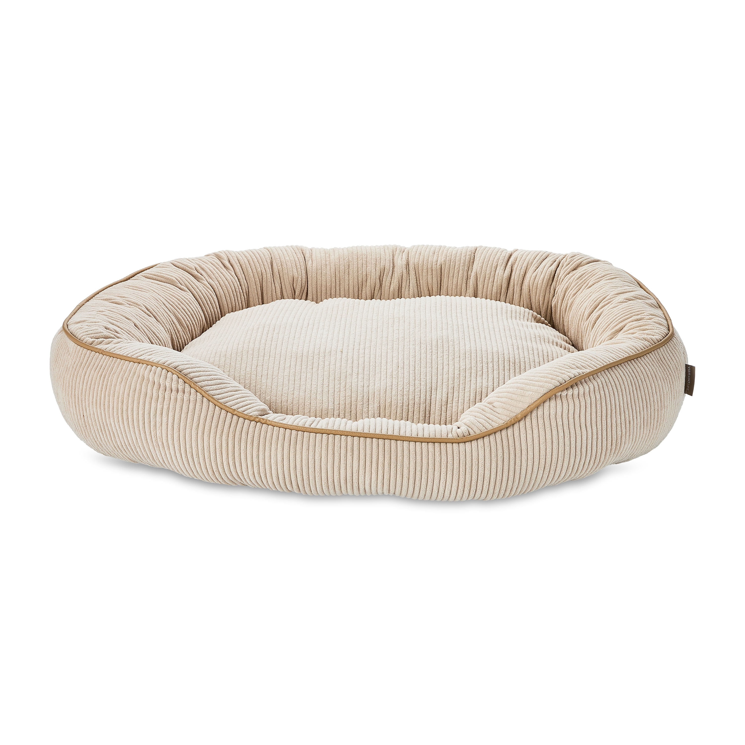 Vibrant Life Large Oval Corduroy Cuddler Dog Bed, Tan, 30" x 27"
