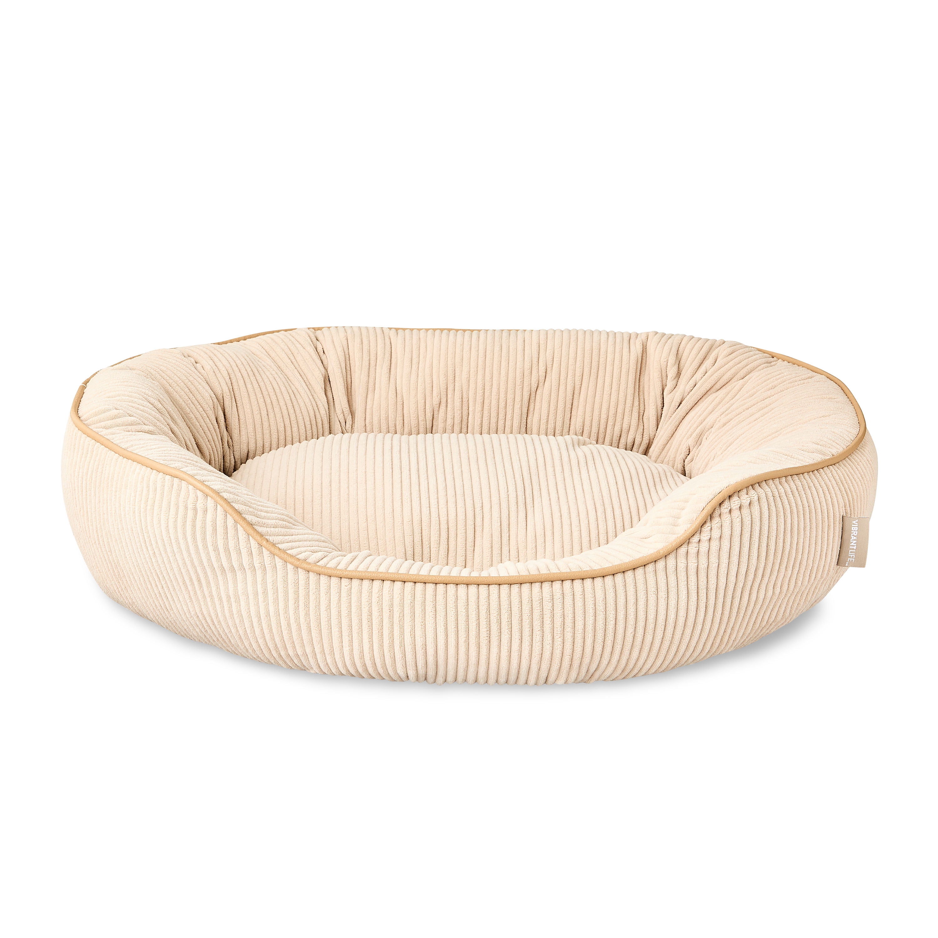 Vibrant Life Medium Oval Corduroy Cuddler Pet Bed, Tan, 24" x 20"