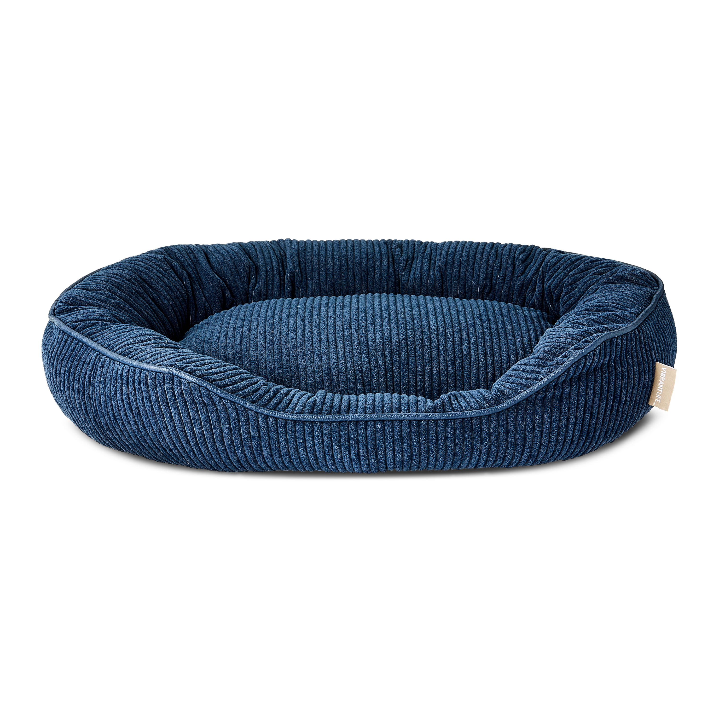 Vibrant Life Small Oval Corduroy Cuddler Pet Bed, Blue, 22" x 15"