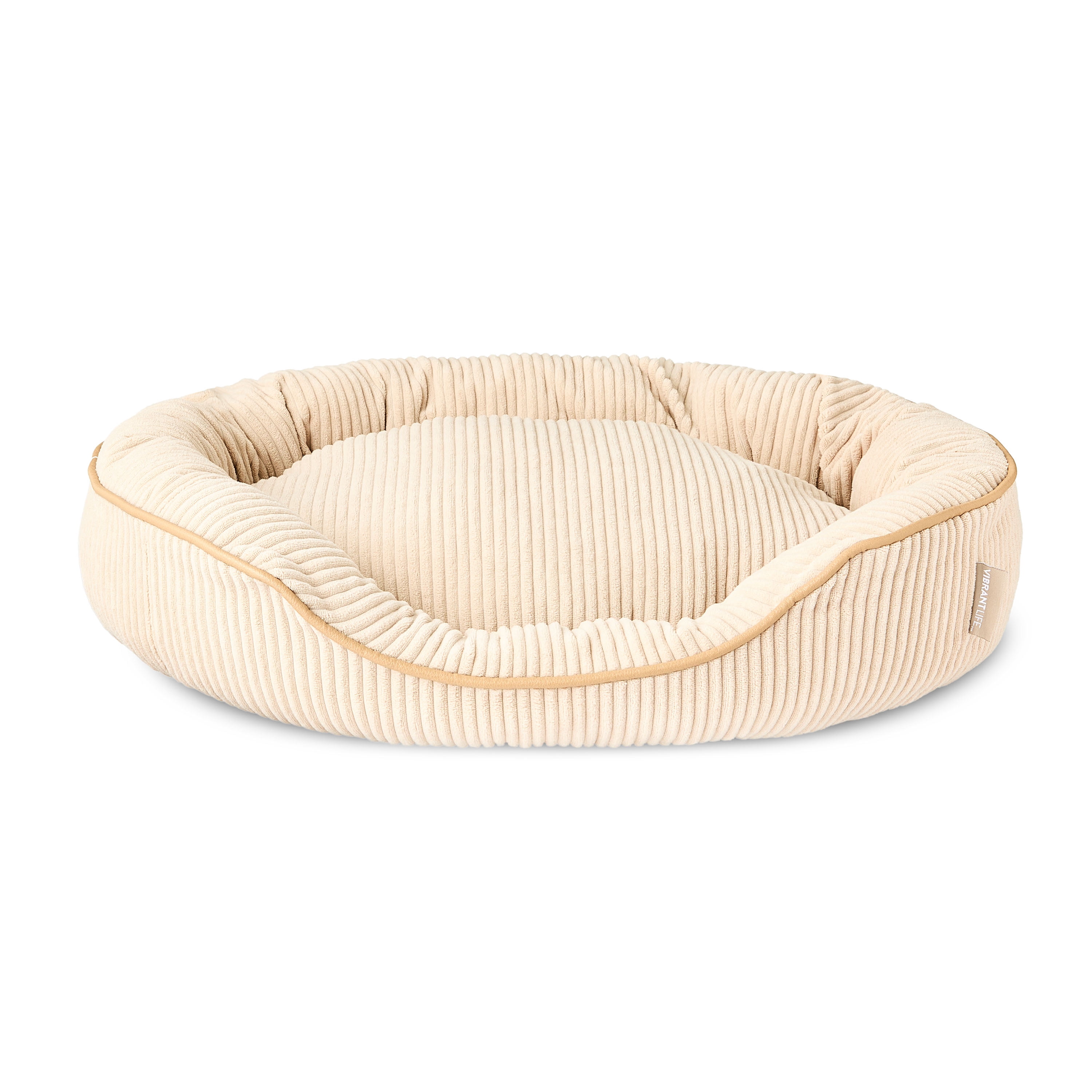Vibrant Life Small Oval Corduroy Cuddler Pet Bed, Tan, 22" x 15"