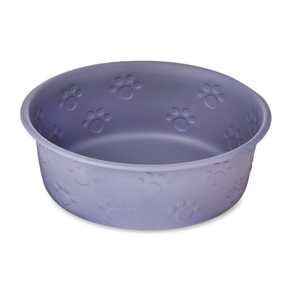 Vibrant Life Large Stainless Steel Embossed Dog Bowl, Purple Paws