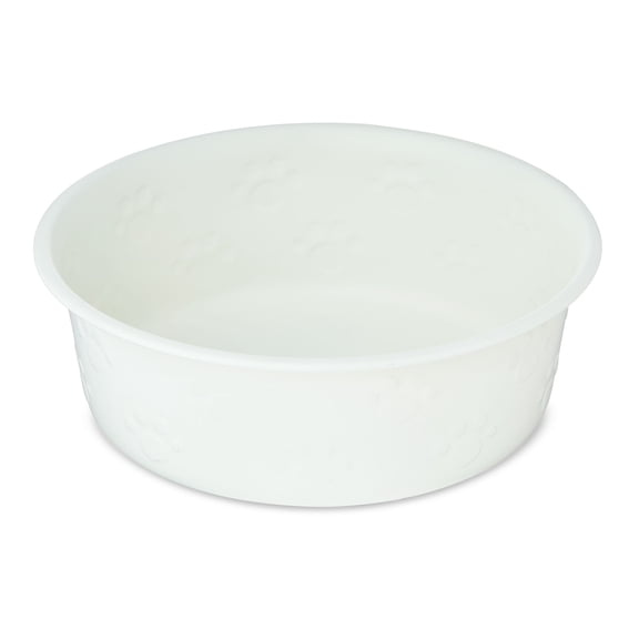 Vibrant Life Large Stainless Steel Embossed Dog Bowl, White Paws