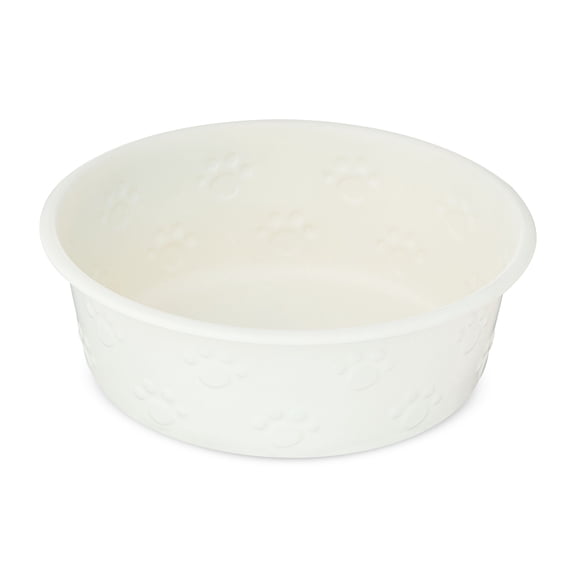Vibrant Life Medium Stainless Steel Embossed Dog Bowl, White Paws