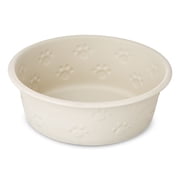 Vibrant Life Small Stainless Steel Embossed Dog Bowl, Off-White Paws