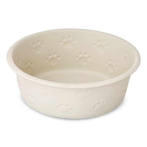 Vibrant Life Small Stainless Steel Embossed Dog Bowl, Off-White Paws