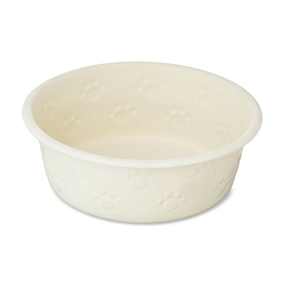 Vibrant Life Small Stainless Steel Embossed Dog Bowl, White Paws