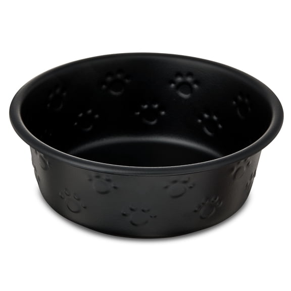 Vibrant Life Small Stainless Steel Embossed Dog Bowl, Black Paws
