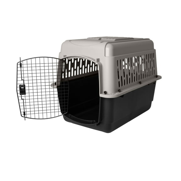 Vibrant Life Pet Kennel 32" Medium Plastic Dog Crate Portable Carrier for Pets 30 to 50 lbs, Gray
