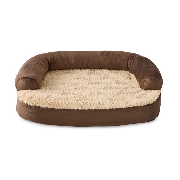 Vibrant Life Extra Small Round Corner Sofa Style Dog Bed, Brown, 15" x 20"