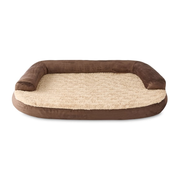 Vibrant Life Extra Large Round Corner Sofa Style Dog Bed, Brown, 35" x 48"