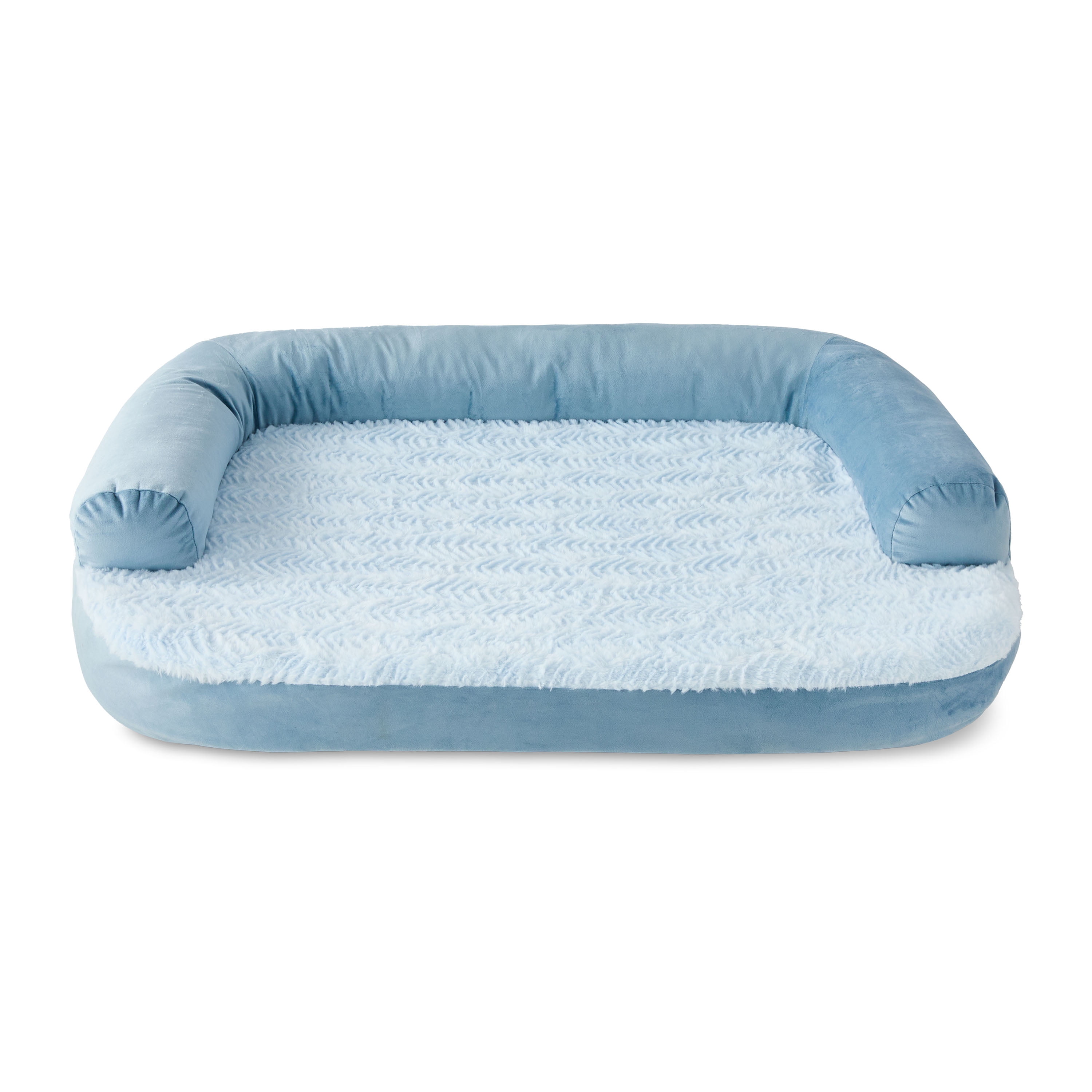 Vibrant Life Medium Round Corner Sofa Style Dog Bed, Blue, 25" x 35"