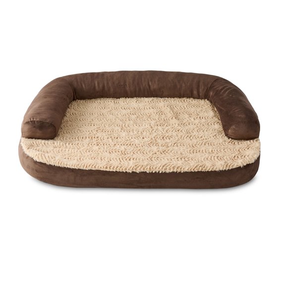 Vibrant Life Medium Round Corner Sofa Style Dog Bed, Brown, 25" x 35"