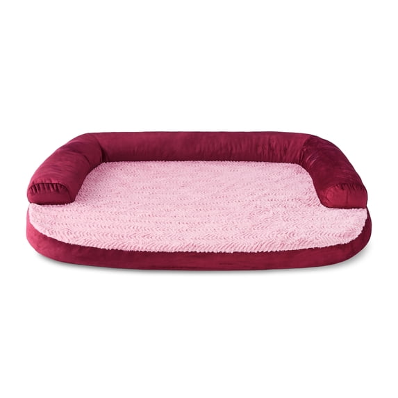 Vibrant Life Large Round Corner Sofa Style Dog Bed, Red, 32" x 42"