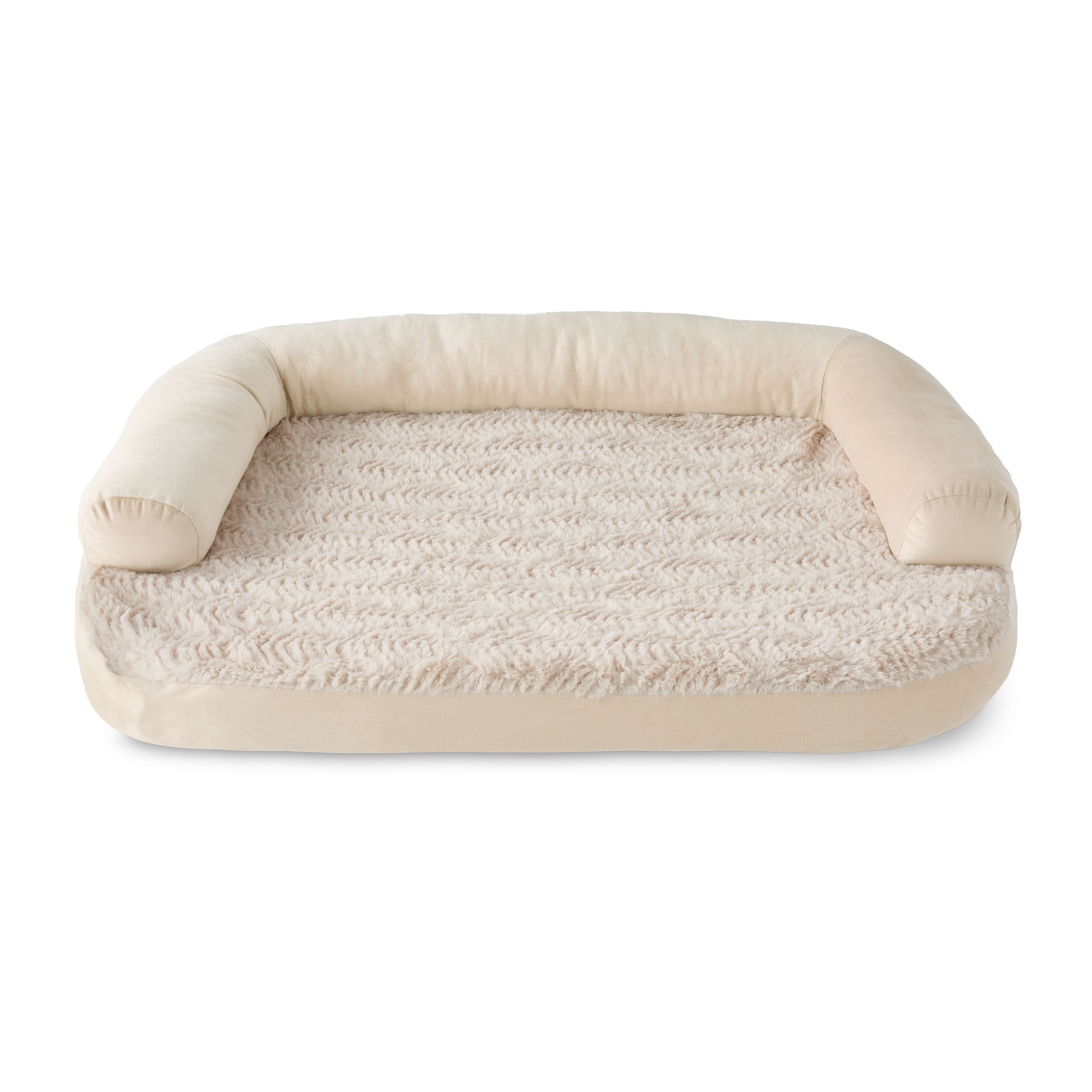 Vibrant Life Medium Round Corner Sofa Style Dog Bed, Tan, 25" x 35"