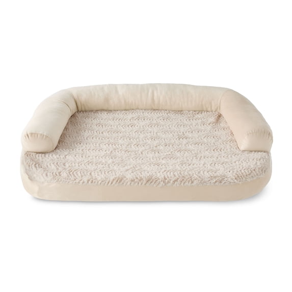 Vibrant Life Medium Round Corner Sofa Style Dog Bed, Tan, 25" x 35"
