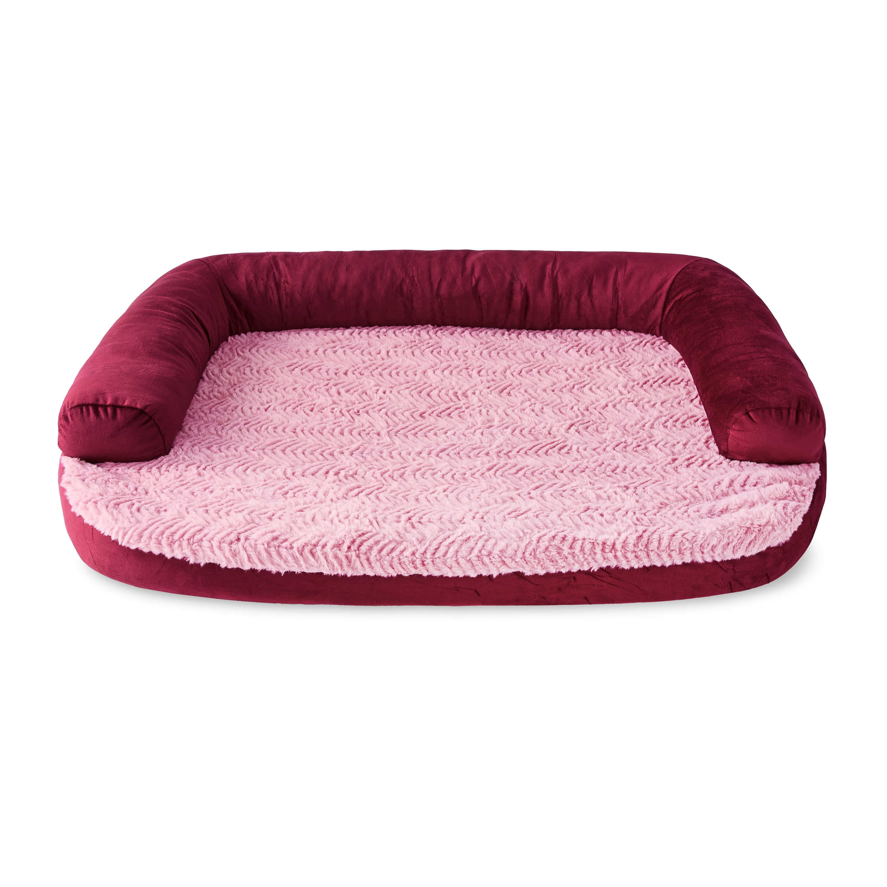 Vibrant Life Medium Round Corner Sofa Style Dog Bed, Red, 25" x 35"
