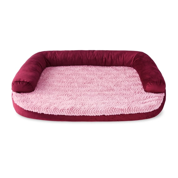 Vibrant Life Medium Round Corner Sofa Style Dog Bed, Red, 25" x 35"