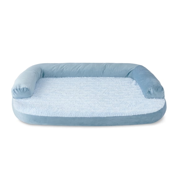 Vibrant Life Large Round Corner Sofa Style Dog Bed, Blue, 32" x 42"