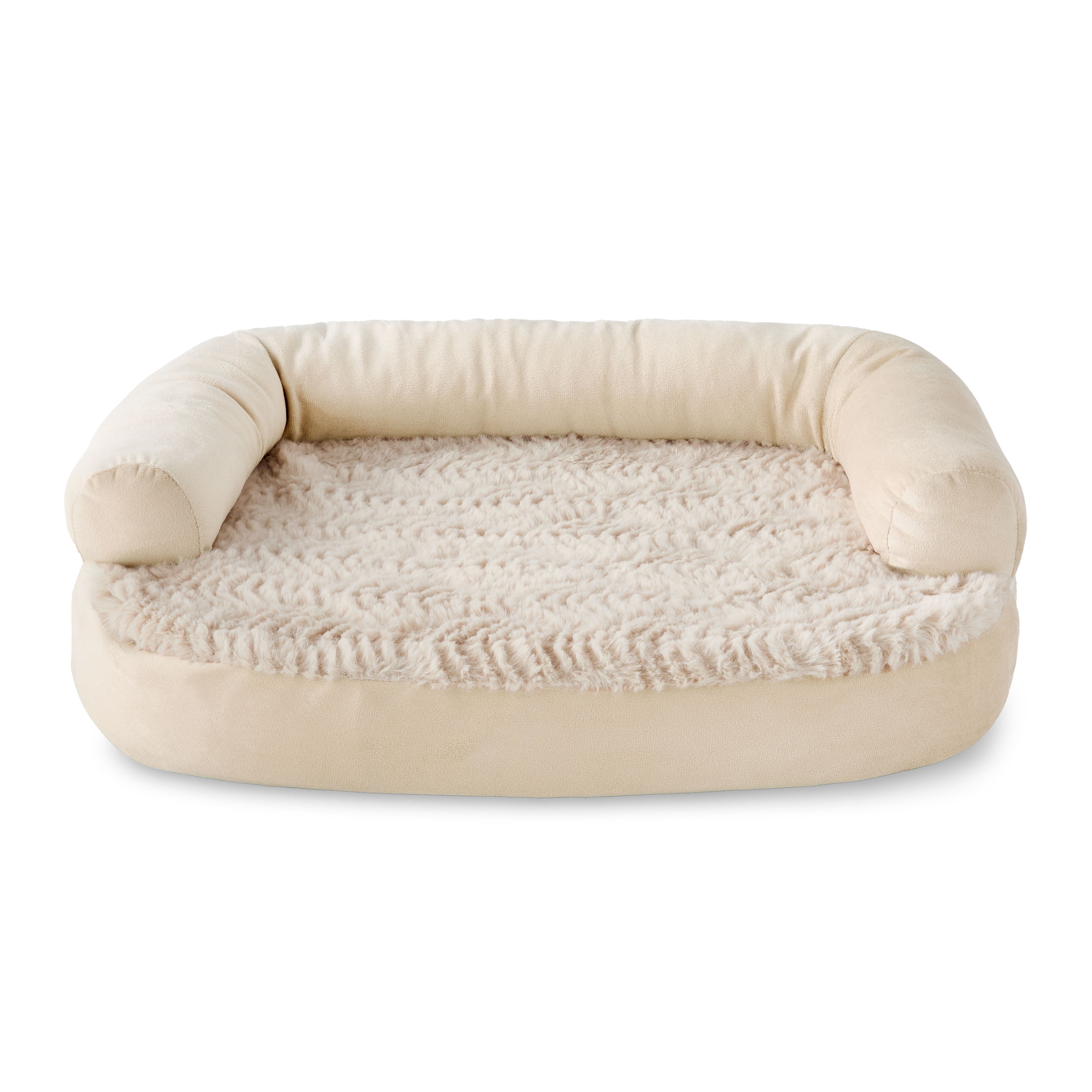 Vibrant Life Extra Small Round Corner Sofa Style Dog Bed, Tan, 15" x 20"