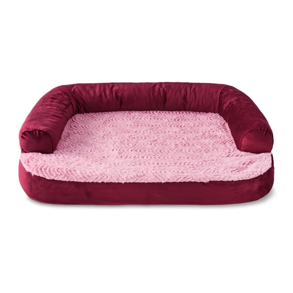 Vibrant Life Small Round Corner Sofa Style Dog Bed, Red, 23" x 28"