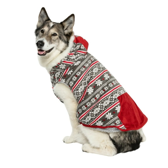Vibrant Life Dog Winter Coat for Extra Large Breeds with Snowflake Pattern in Red and White