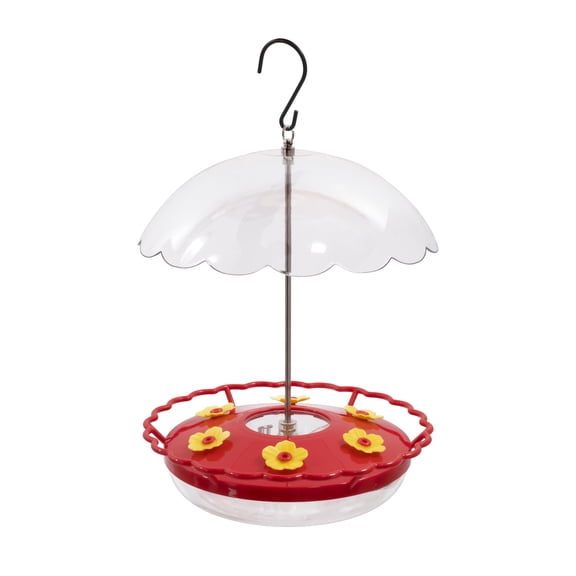 Vibrant Life Plastic Hummingbird Saucer with Rainproof Dome Feeder, Red, 12 oz Capacity