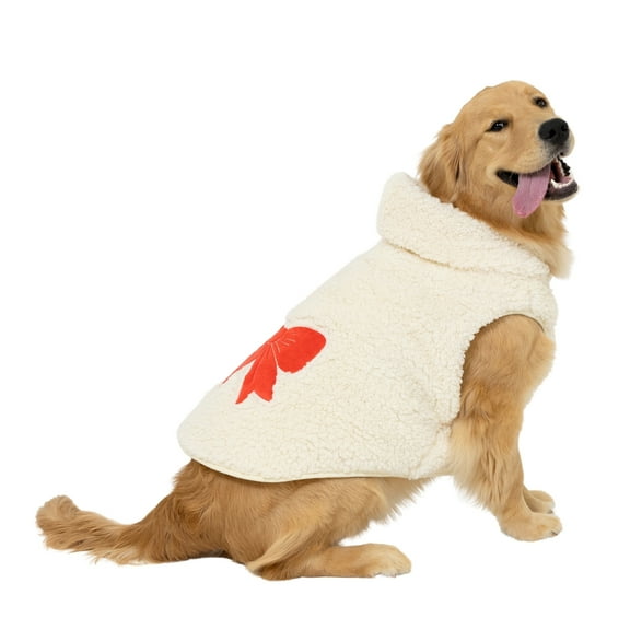 Vibrant Life Large White Sherpa Dog Winter Coat with Pink Bow