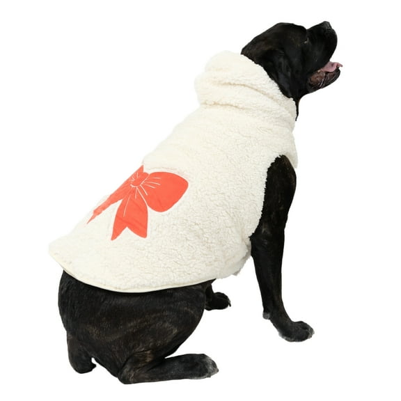 Vibrant Life Winter Coat for Cats & Dogs, Sherpa with Pink Bow, White, Extra Large