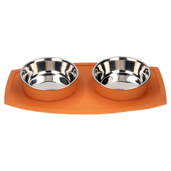 Vibrant Life 1.98-Cup Silicone and Stainless Steel Double Pet Bowls, Orange